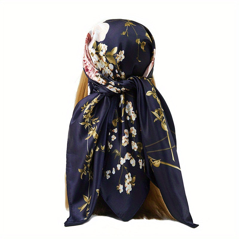 Silk Thin Square Scarf Satin Bandana Flower Print Head Wraps For Women