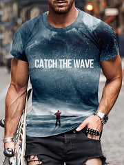 Catch The Wave 3D Print T-shirt Men's Casual Street Style Tee Shirt