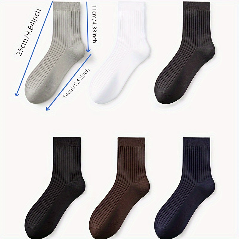 6 Pairs Men's Solid Crew Socks Breathable Comfy Casual Unisex Outdoor