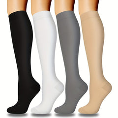 4 Pairs Knee High Compression Socks 15-20 mmHg Support for Women and Men