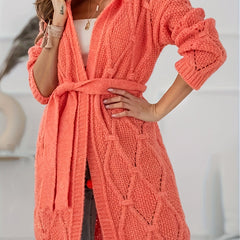 Solid Jacquard Long Sleeve Hooded Cardigan