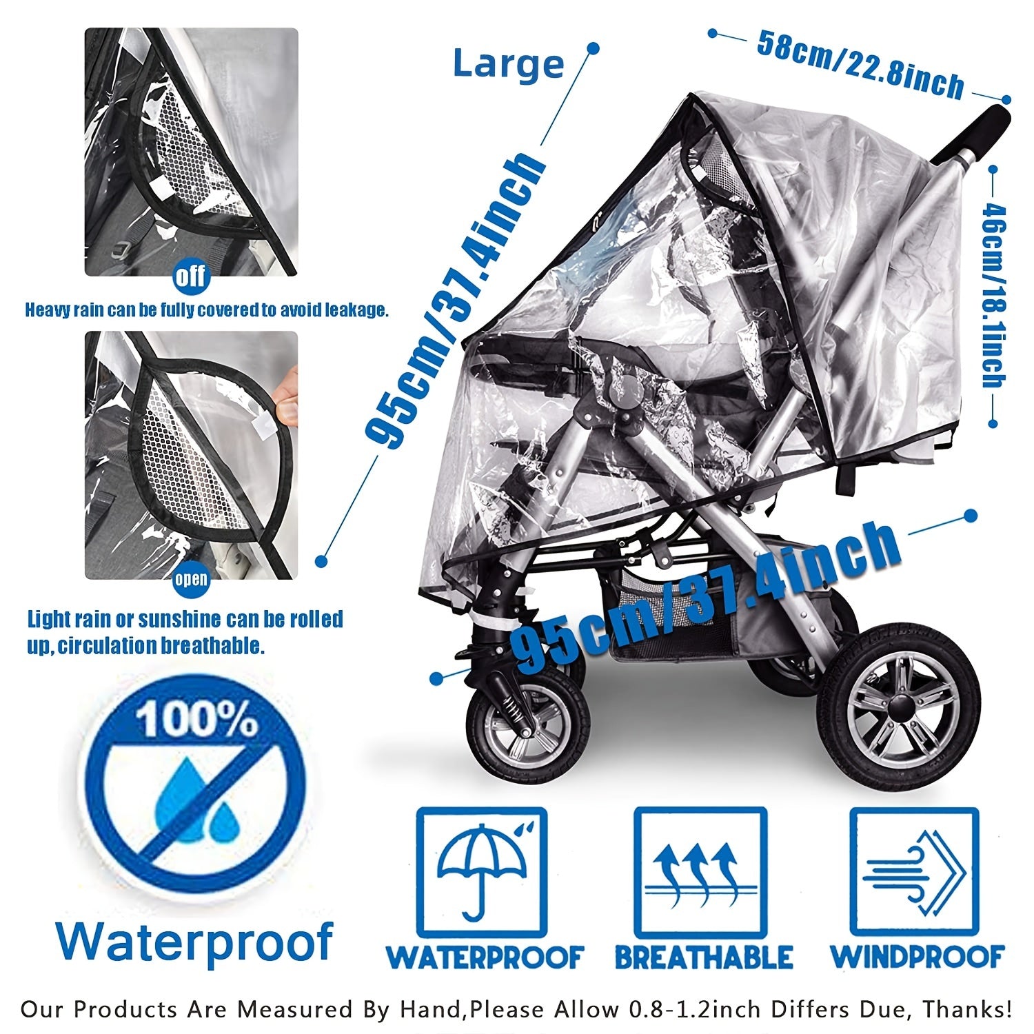 Universal Stroller Rain Cover, Waterproof Windproof Baby Travel Cover