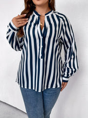 Stripe Print Button Up Lantern Sleeve Shirt Top