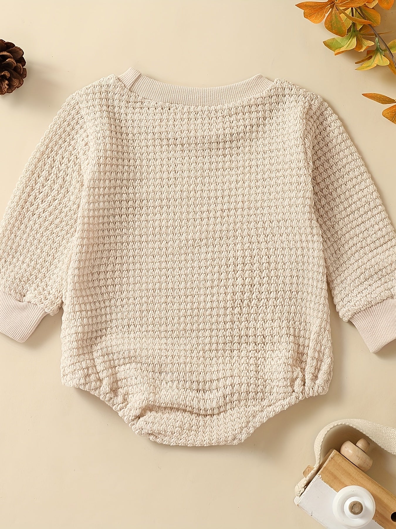 Baby Boys Waffle Long Sleeve Romper