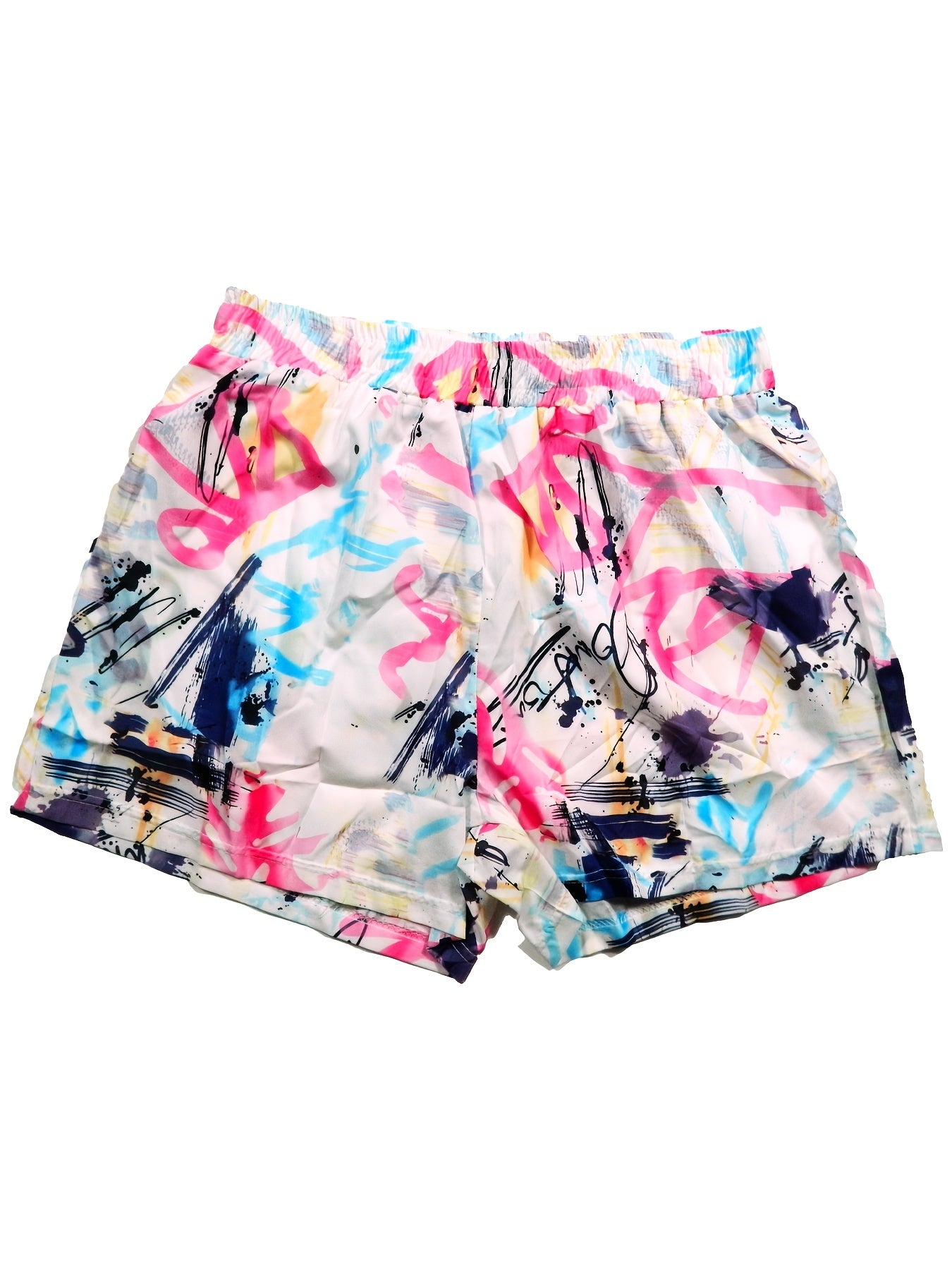 Graffiti Print Elastic Waist Shorts Casual Summer Random Print