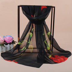 Chiffon Printed Silk Scarf Neckerchief Head Wrap Beach Shawl
