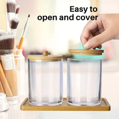3pcs Clear Plastic Swab Holders with Lid for Vanity Dresser