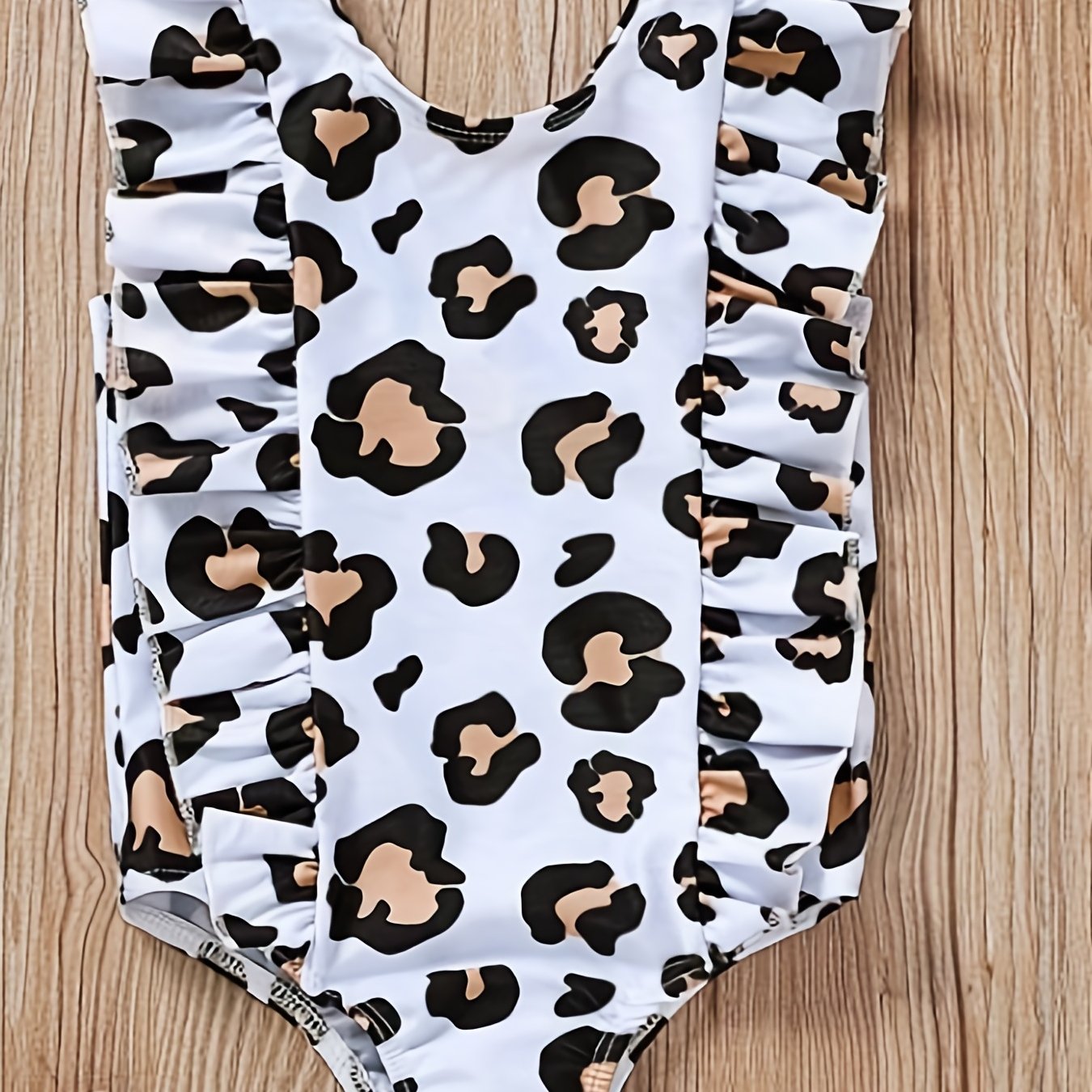 Leopard Print Ruffle Trim Swimsuit for Baby Girls