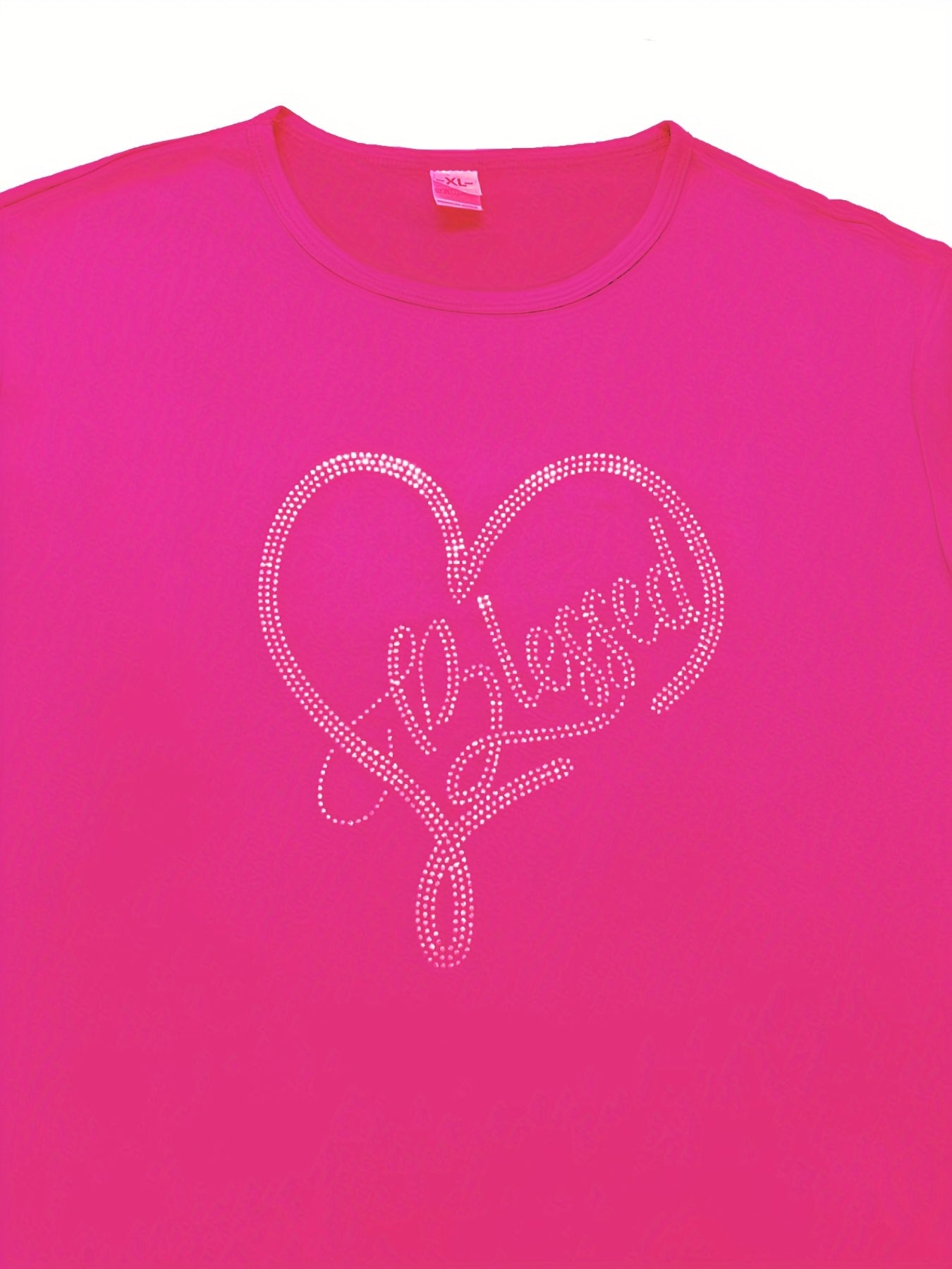 Women's Plus Rhinestone Letter Heart Tee & Shorts 2pcs Set