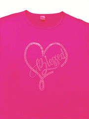 Women's Plus Rhinestone Letter Heart Tee & Shorts 2pcs Set