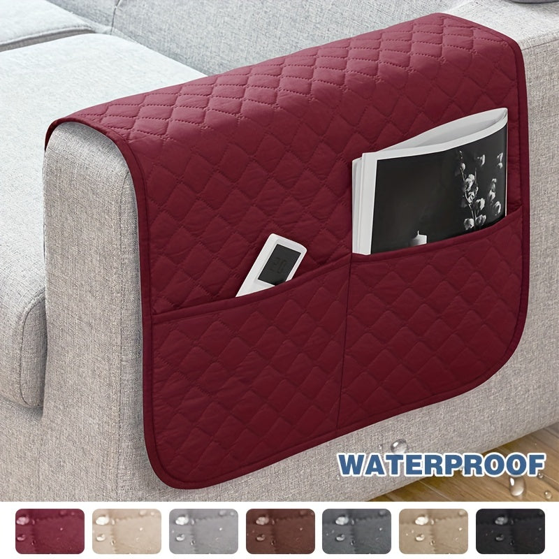 Waterproof Stitching Armrest Cover with Storage Pocket for Sofa Couch