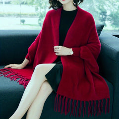 Cashmere Tassel Scarf Blanket Shawl Warm Cardigan with Brooch
