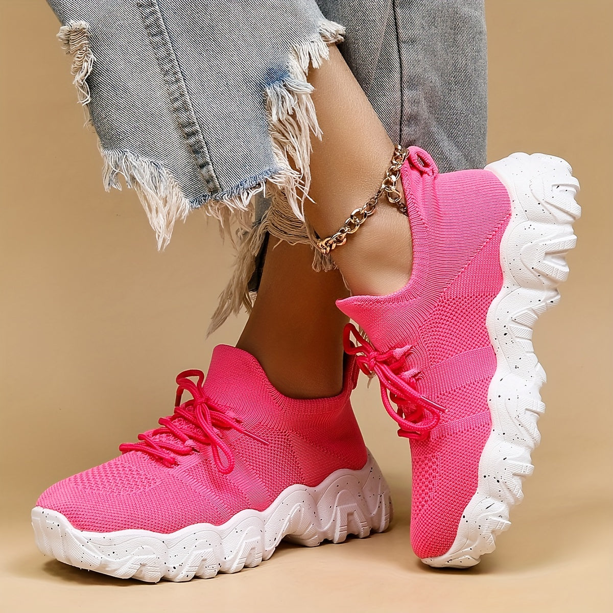 Women's Lace up Chunky Sneakers Lightweight Running Shoes