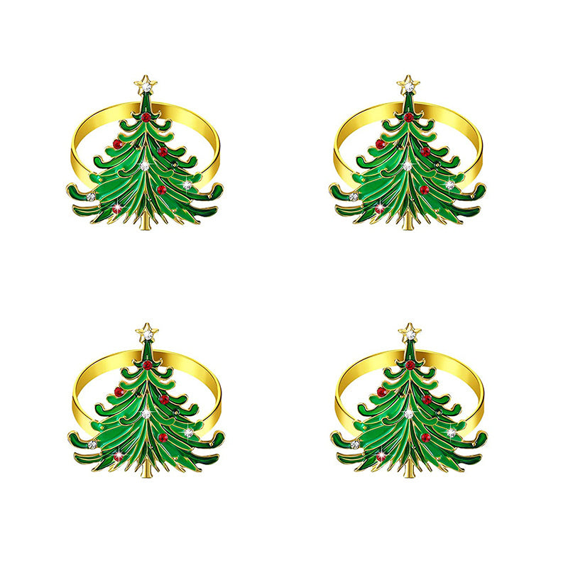 4pcs Christmas Tree Decor Napkin Rings for Party Table Decor