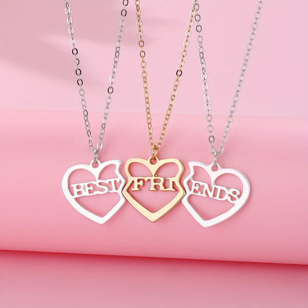 3pcs Friends BFF Pendant Necklace Set Heart Shaped Friendship Gift Jewelry