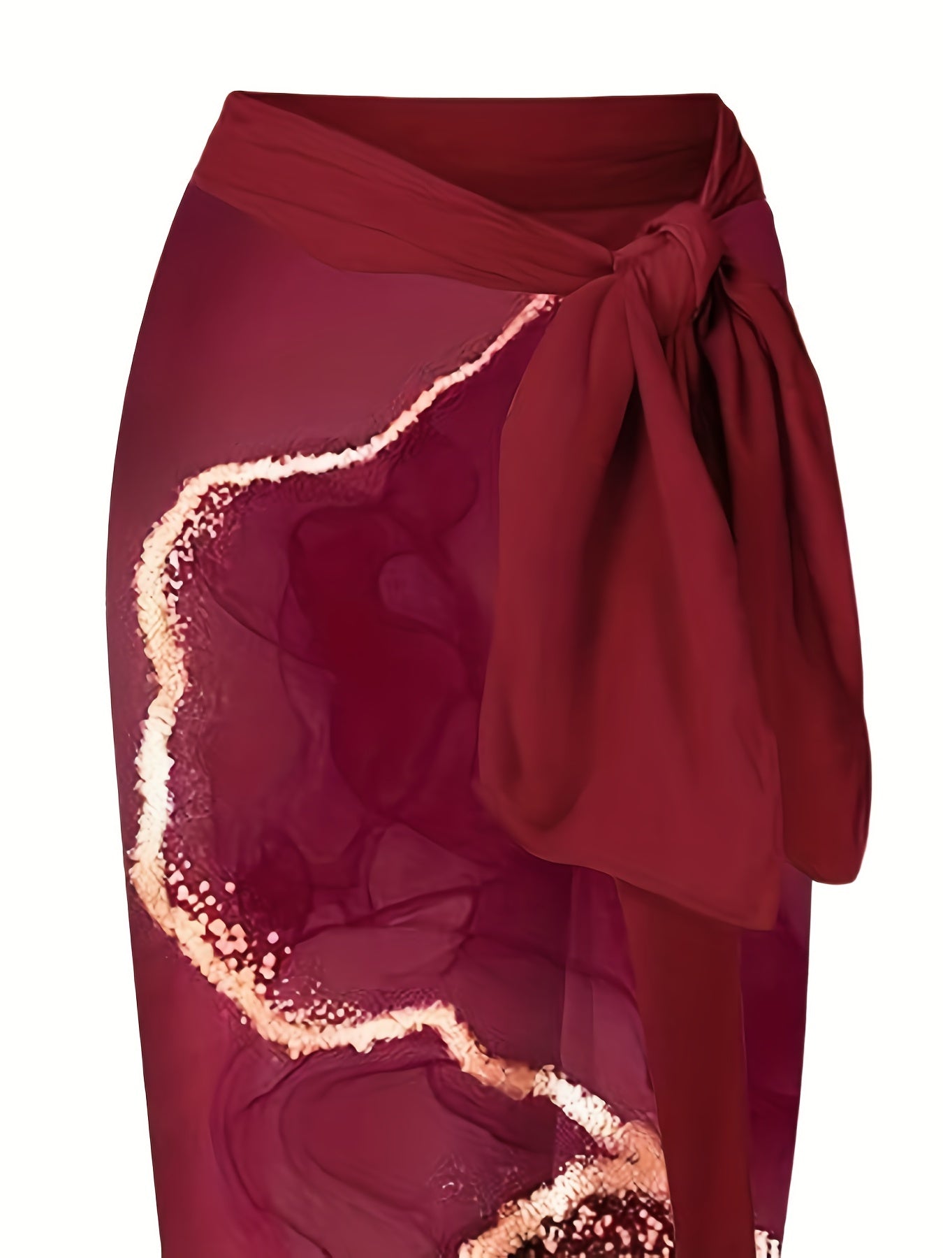 Burgundy Print Two Piece Swimsuit with Cover Up Shirt