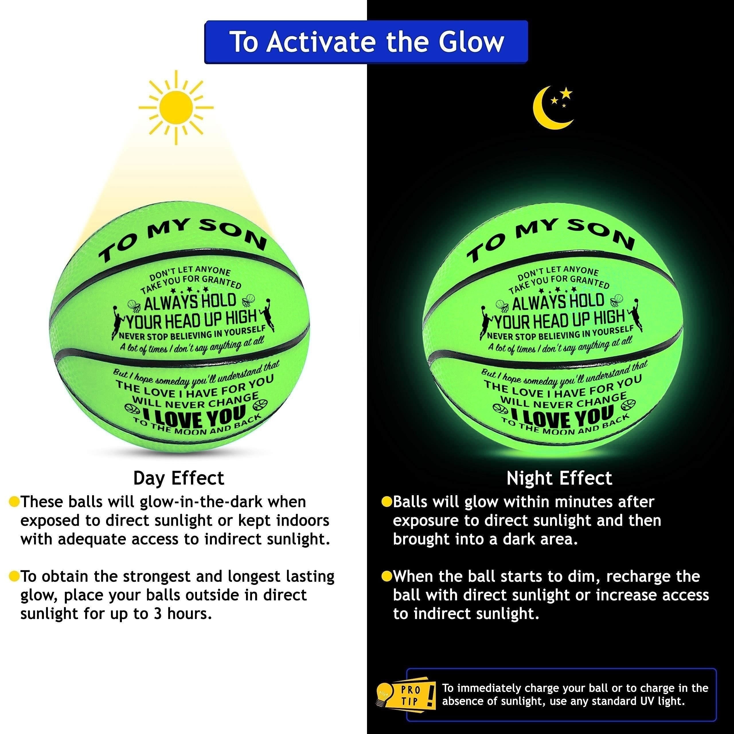 Glow Mini Basketball Green w/ Pump for Outdoor Sports