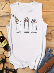 Cat Paw Print Crew Neck Tank Top For Summer