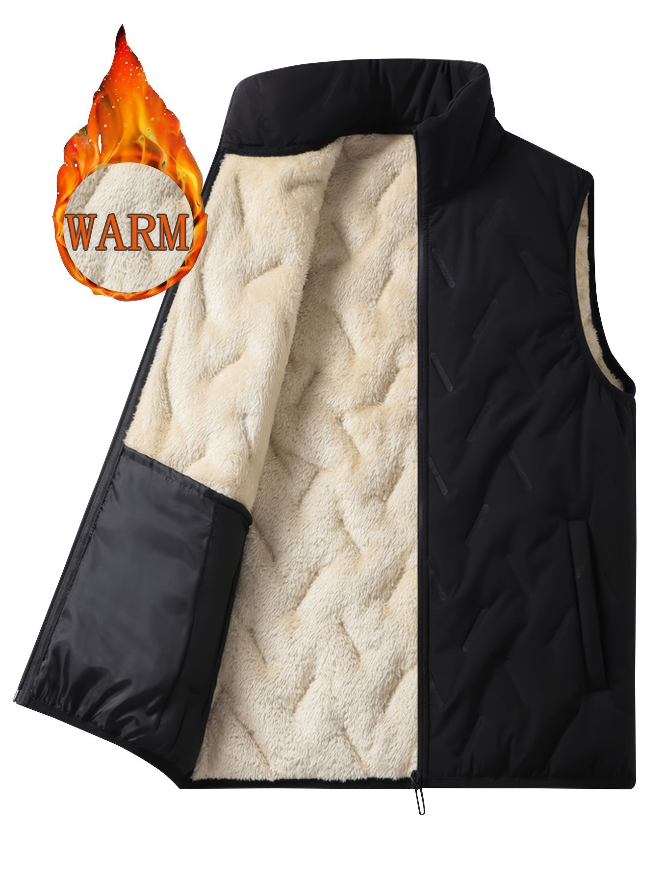 Men's Plain Plush Stand Collar Thermal Vest for Autumn Winter