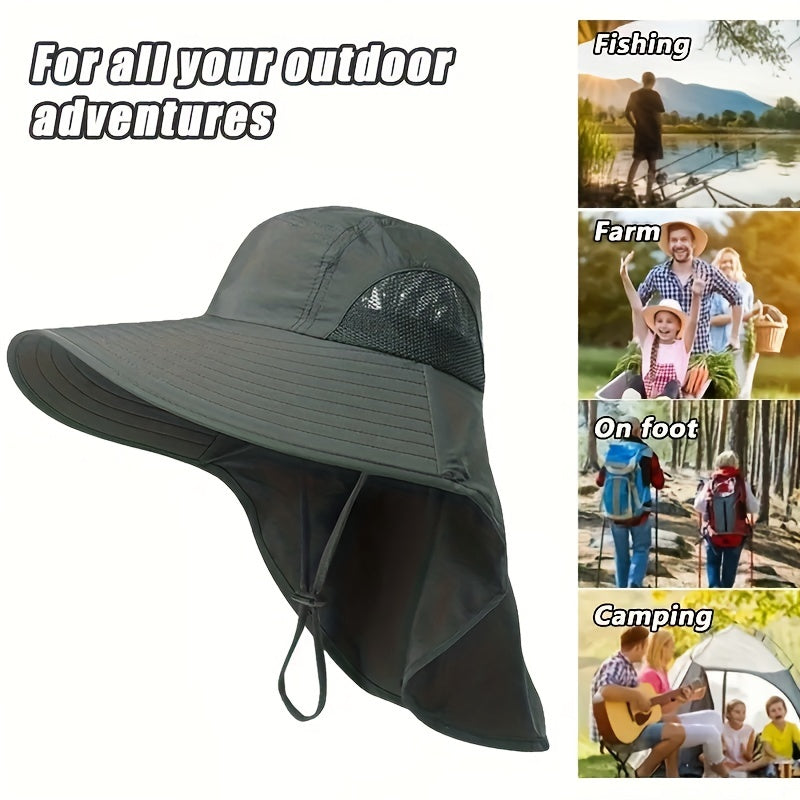 Unisex Mesh Sun Hat With Neck Flap Wide Brim Boonie Hat For Hiking Fishing