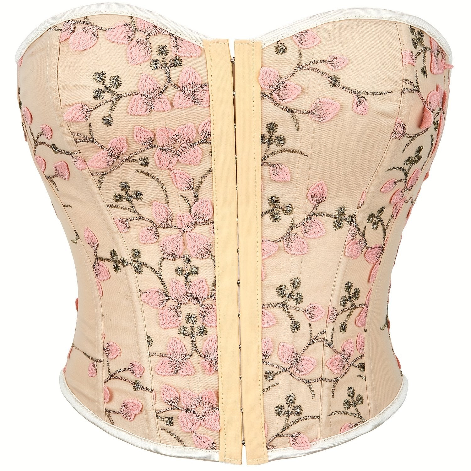 Floral Embroidery Strapless Corset Tummy Control Slimmer Top