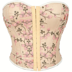 Floral Embroidery Strapless Corset Tummy Control Slimmer Top