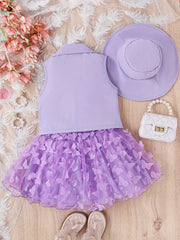 Girls Butterfly Tulle Tutu Skirt & Vest & Hat Set