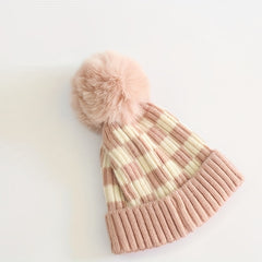 Kids Chessboard Pattern Winter Hat Warm Woolen Baby Accessories