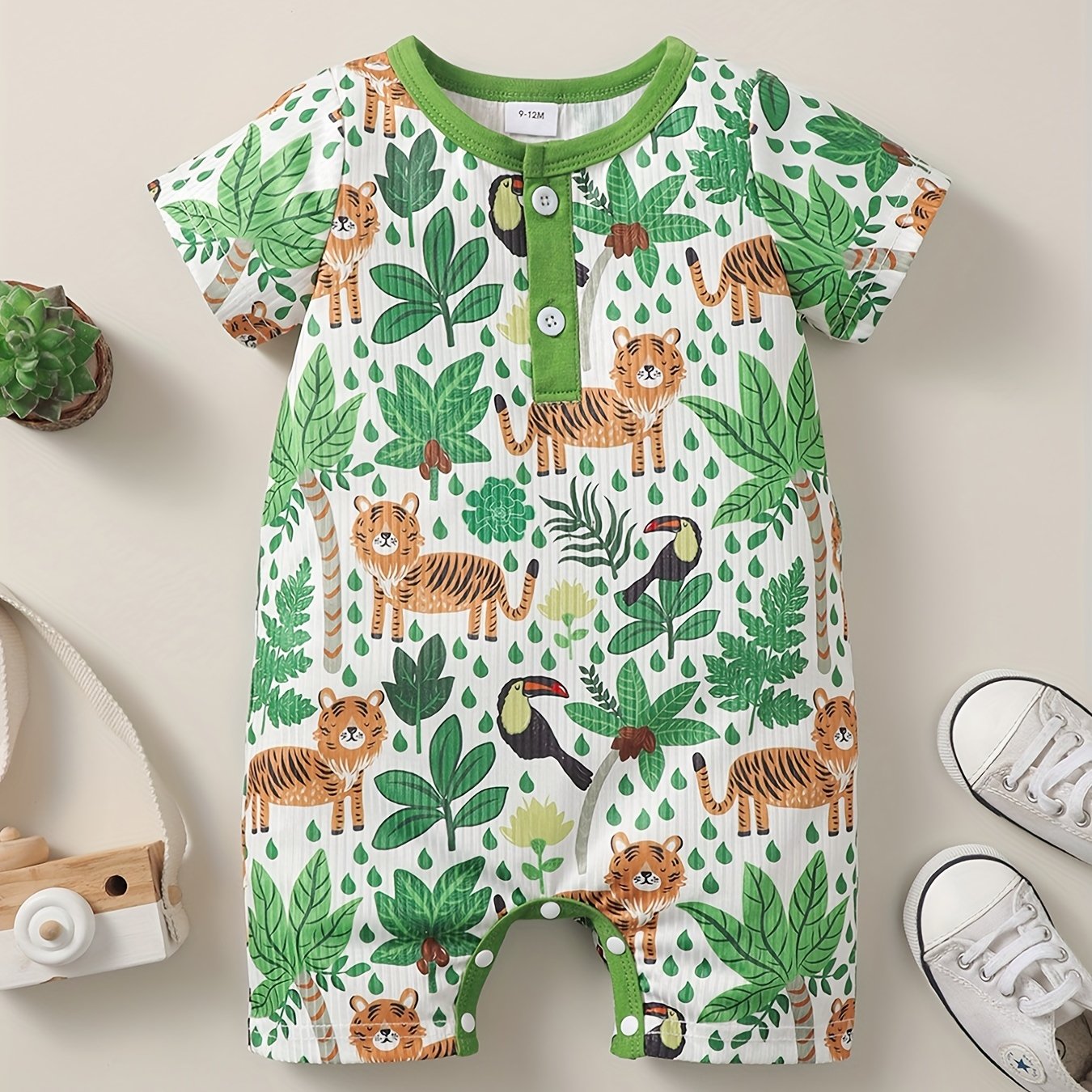 Animal Graphic Print Short Sleeve Romper Jumpsuit for Baby Boys & Girls