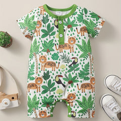 Animal Graphic Print Short Sleeve Romper Jumpsuit for Baby Boys & Girls