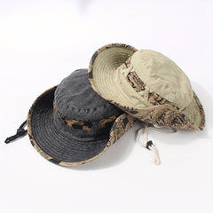 Vintage Washed Bucket Hat Wide Brim UV Protection Sun Hat Letter Printed