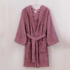 Soft Coral Fleece Bathrobe with Hood