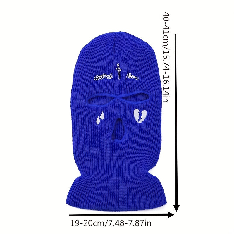 Men's Embroidered Balaclavas Knitted Hat Warm Windproof
