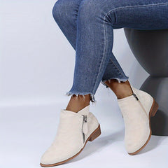 Women's Stacked Heel Ankle Boots Round Toe Side Zipper Casual Short Boots