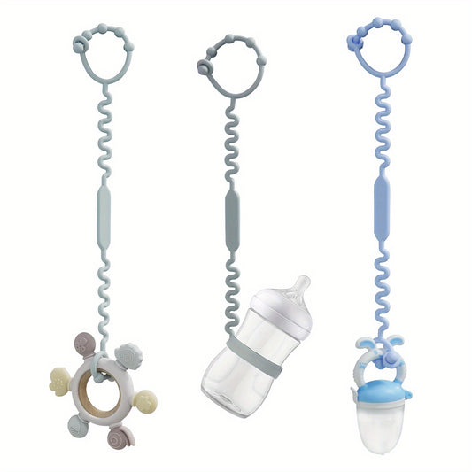 3pcs Silicone Stroller Straps Safely Hold Baby Toys Sippy Cups & More BPA
