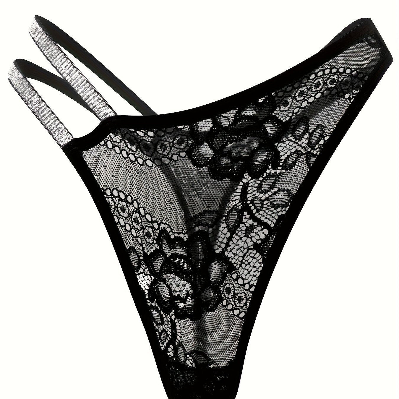 Floral Lace Mesh Thongs Semi-sheer Intimates Panties