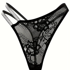 Floral Lace Mesh Thongs Semi-sheer Intimates Panties