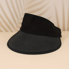 Casual Wide Brim Straw Sun Visor Ponytail Hat