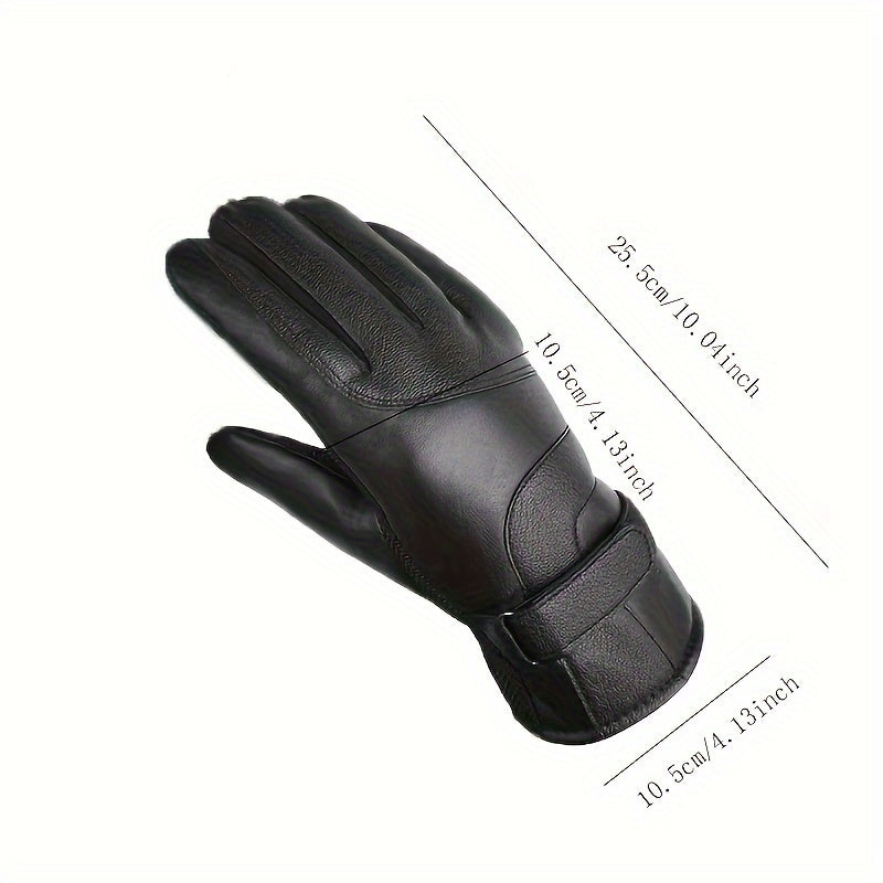 Warm Leather Cycling Gloves Men's Thickened Coldproof Windproof Touchable