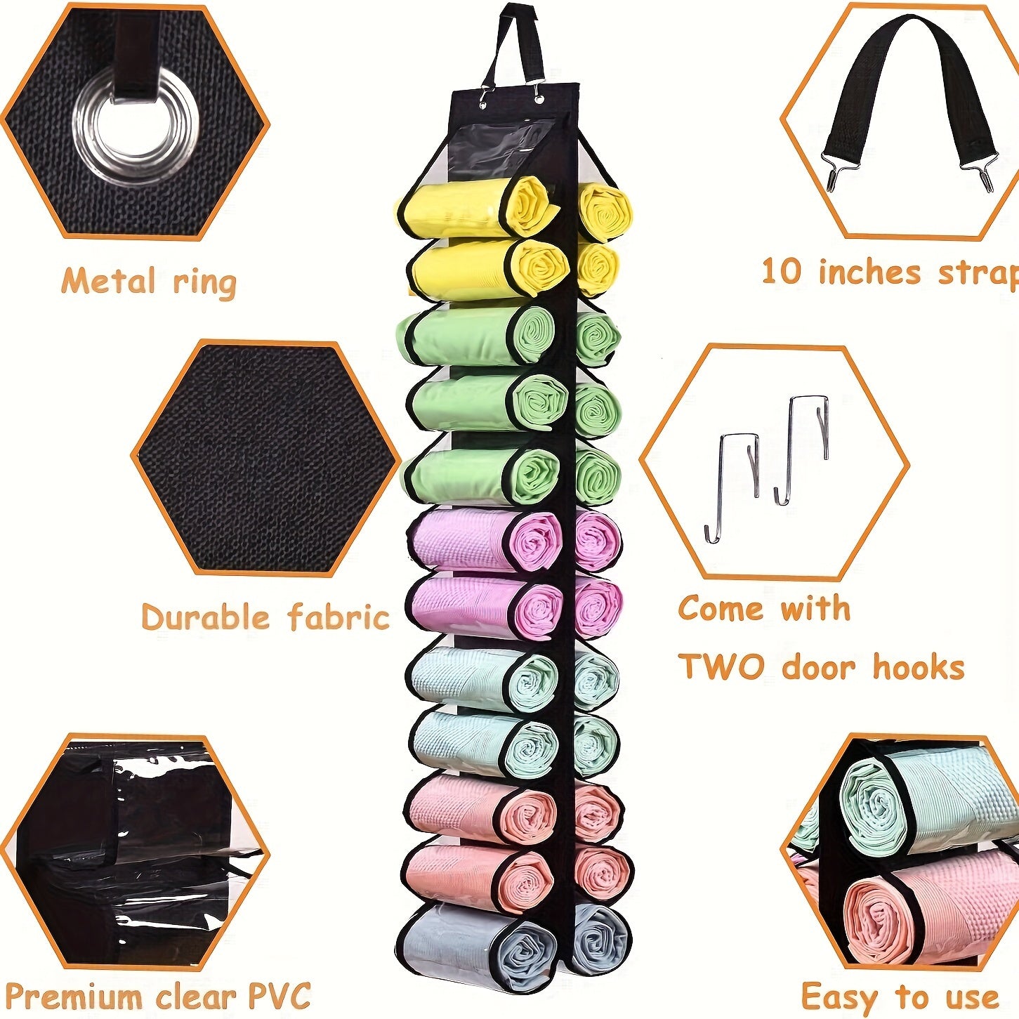 Legging Storage Bag Hanging Over the Door with Double Side Grids