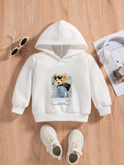 Bear Print Baby Boys Hooded Sweatshirt for Spring Fall