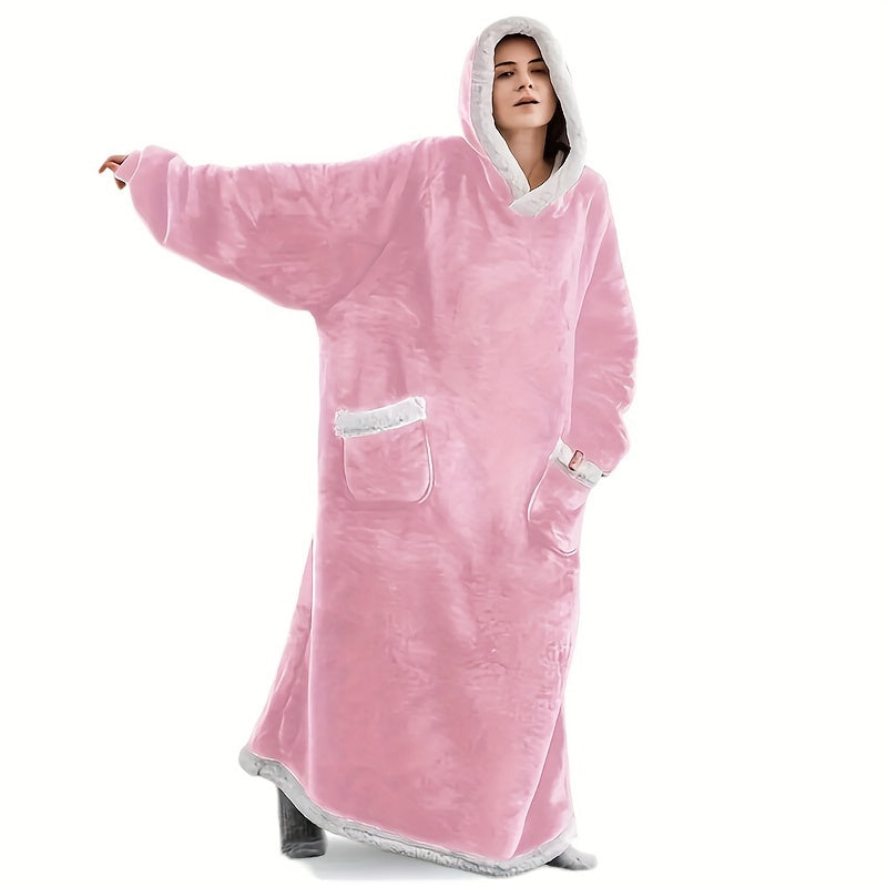 Lamb Fleece Hooded Wearable Blanket Unisex Comfortable with Pockets