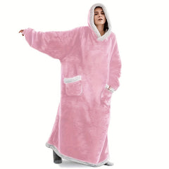 Lamb Fleece Hooded Wearable Blanket Unisex Comfortable with Pockets