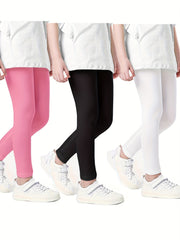 3pcs Girls Casual Leggings Plain Stretch Comfortable Pants