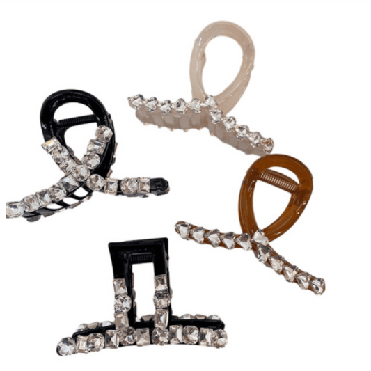 4pcs Heart Shape Crystal Hair Claw Large Shark Claw Ponytail Holder