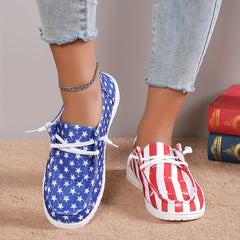 Women's Star & Striped Print Sneakers Lightweight Lace Up Canvas Shoes Casual