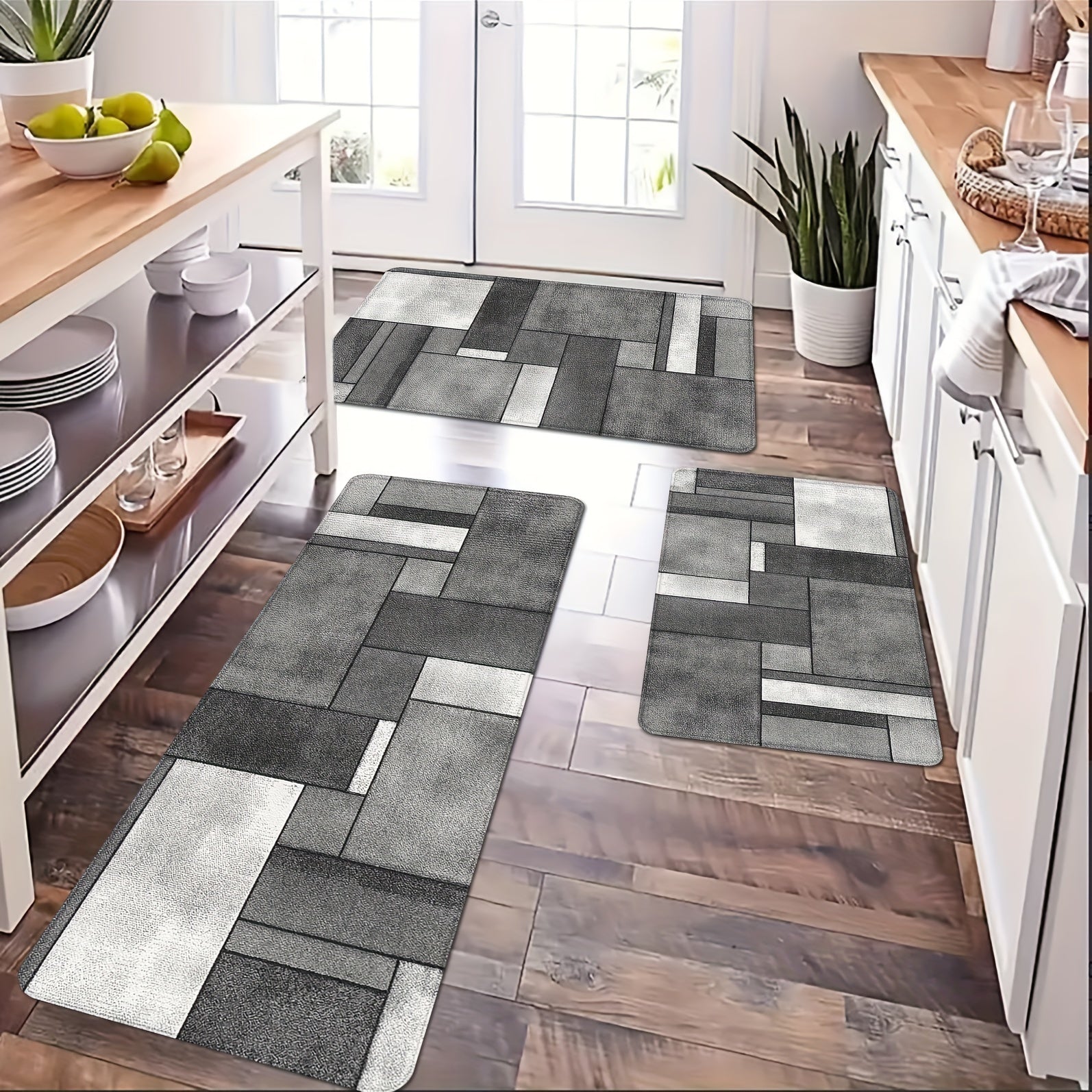 Geometric Print Kitchen Mat Non Slip Waterproof Machine Washable