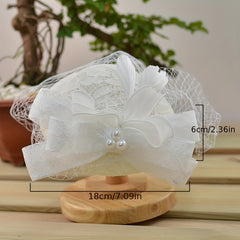 Veil Lace Fascinator Hats Faux Pearl Bowknot Decor Derby Hats