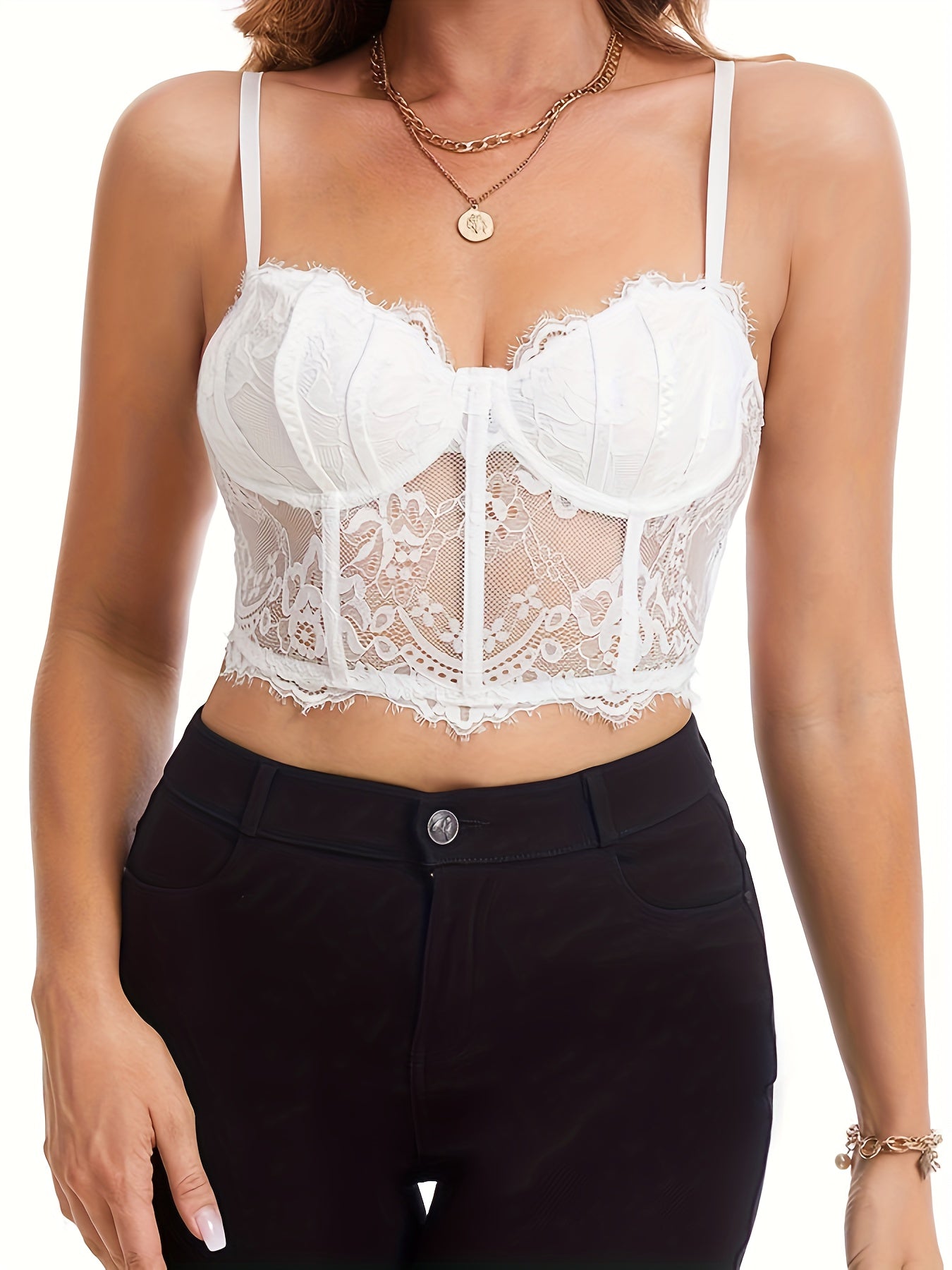 Lace Stitching Cami Corset Bustier Push Up Tummy Control