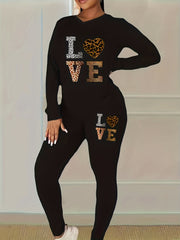 Halloween Outfits Horror Graphic Print Long Sleeve Top & Leggings Set